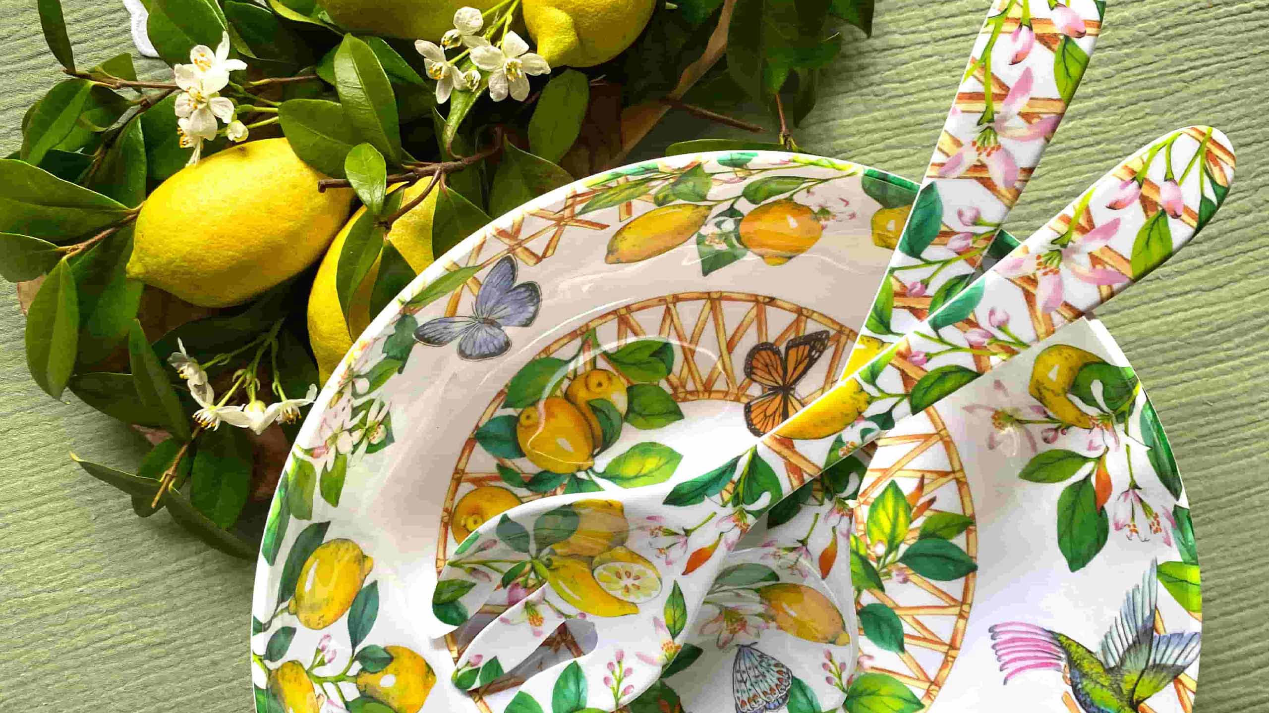 Insalatiera e posate da insalata in melamina-Les Jardins de la Comtesse it