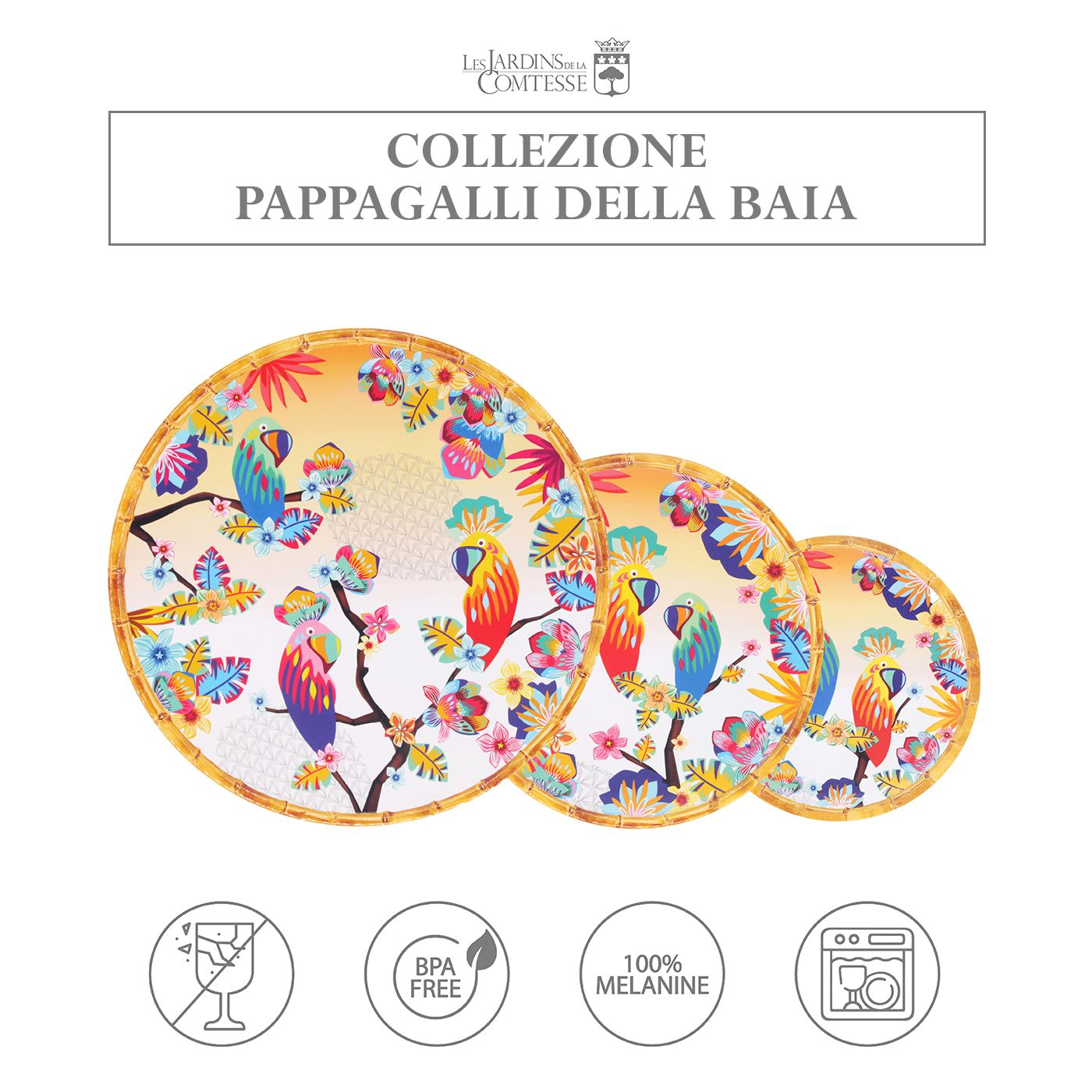 Vassoio tondo in melamina pappagallo - Ø 35,5 cm