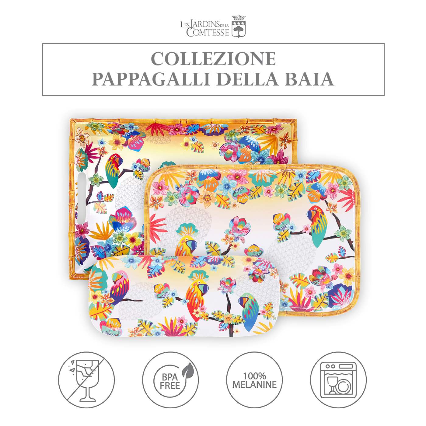 Vassoio grande in melamina con maniglie pappagallo - 50 cm