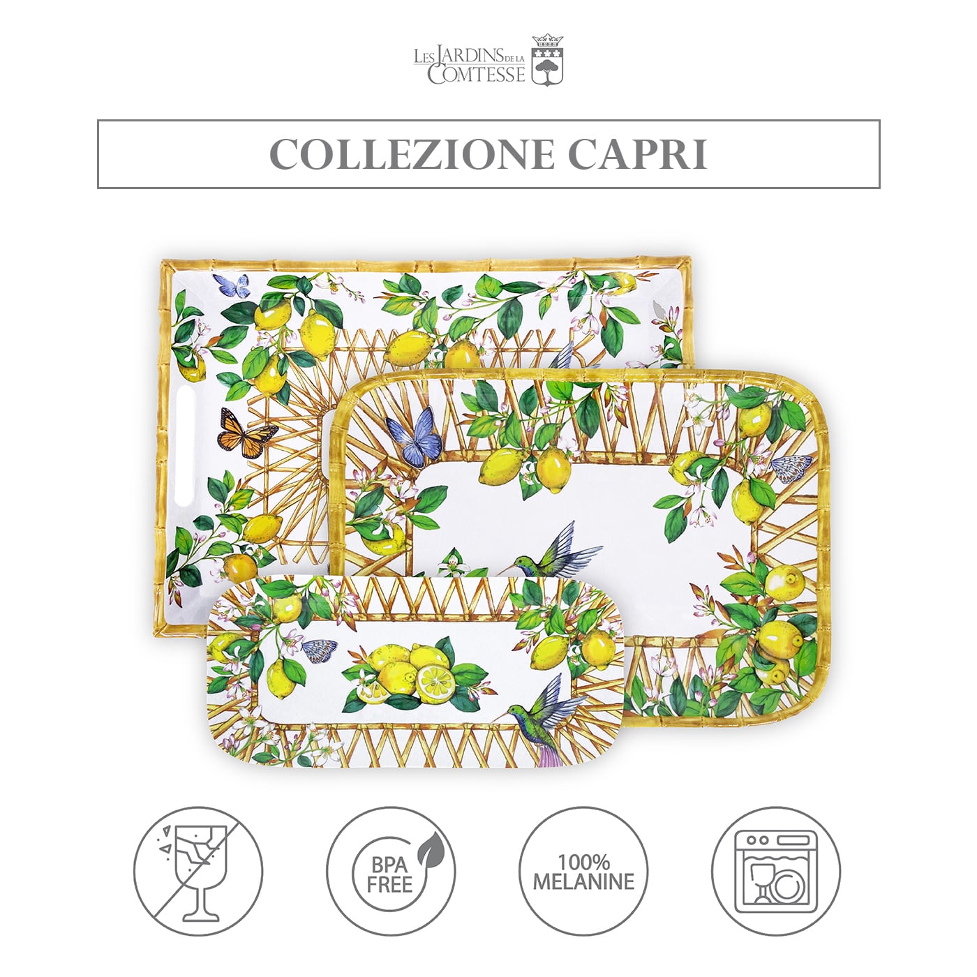 Vassoio grande con maniglie in melamina limone - 50 x 36 x 5 cm