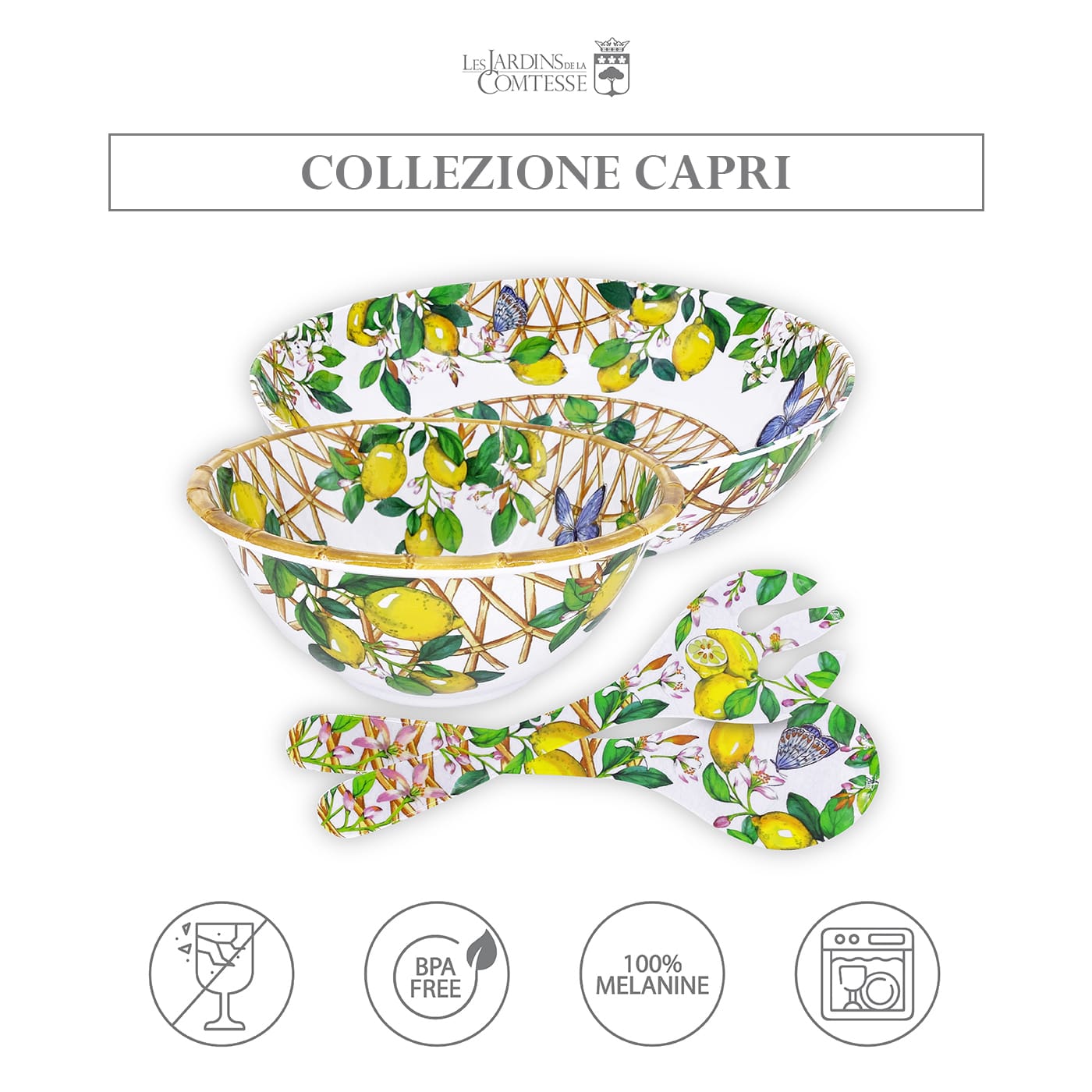 Coppia posate per insalata in melamina limone - 33 cm