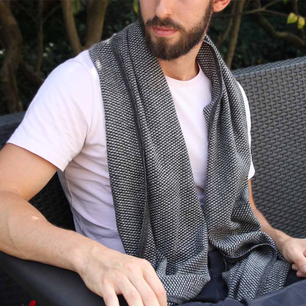 Sciarpa cashmere e lana bicolore Grigio Argentato / Grigio Antracite