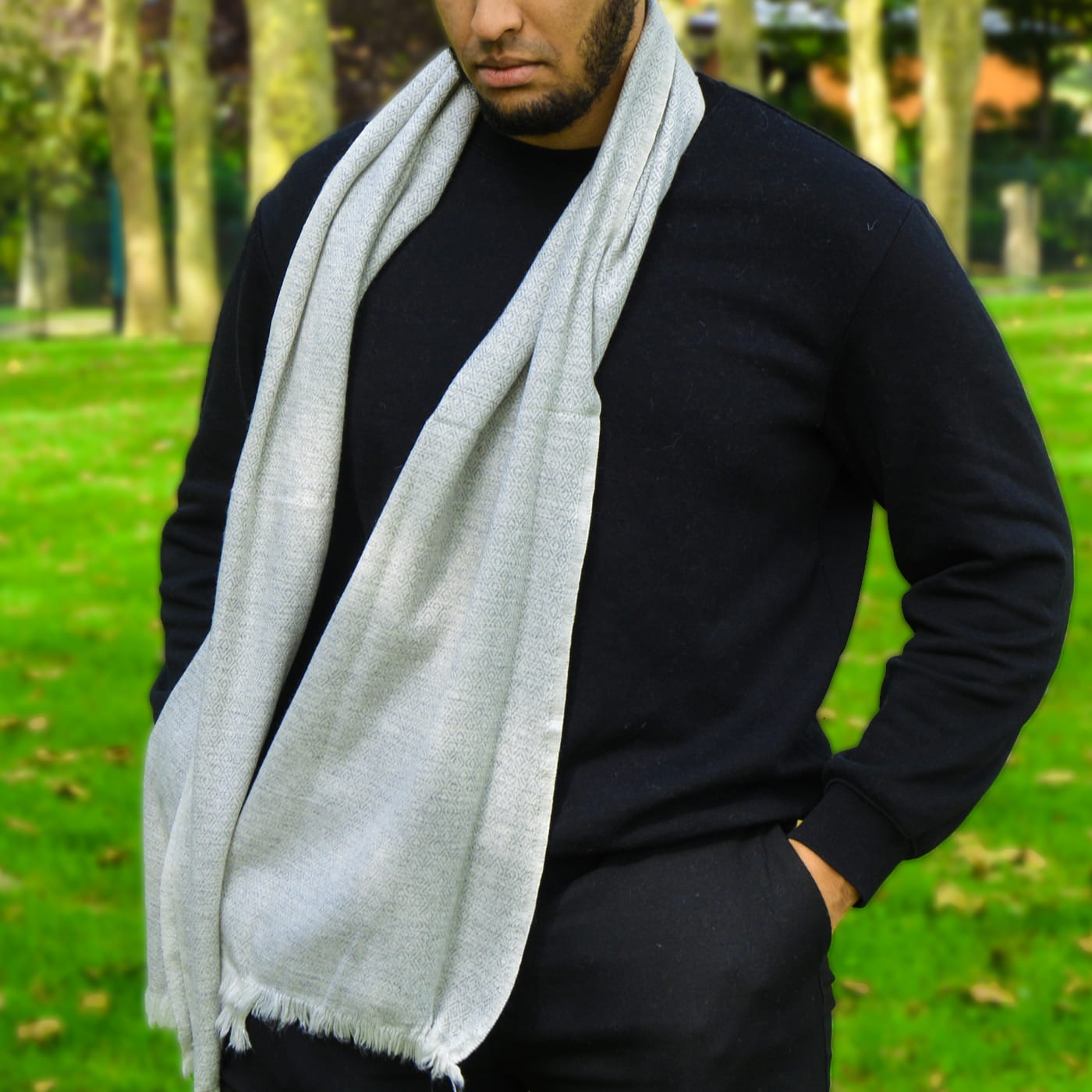 Sciarpa cashmere e lana - Grigio Topo motivo Diamante