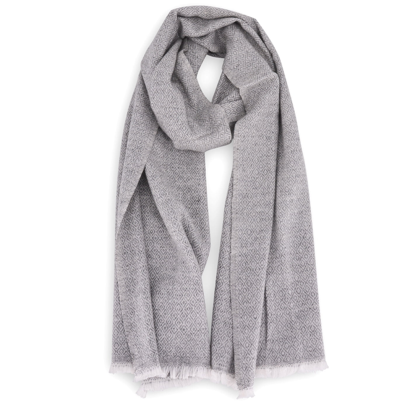 Sciarpa cashmere e lana Grigio Topo motivo Diamante – Les