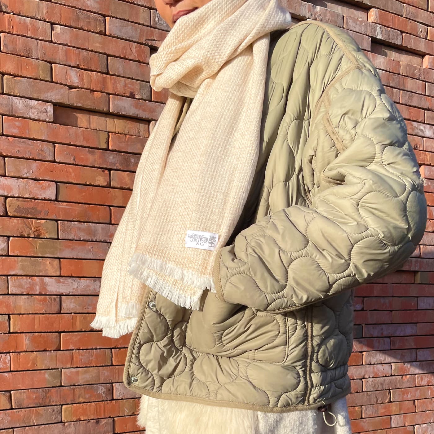 Sciarpa da uomo e da donna in cashmere e lana 40 x 190 cm - Bicolore cammello / bianco