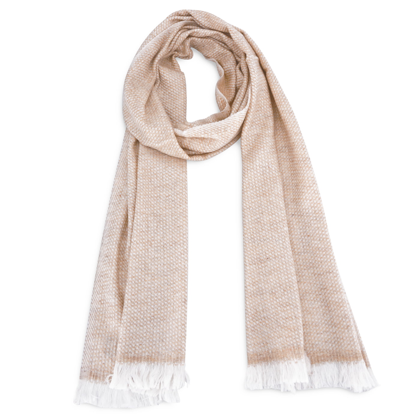 Sciarpa da uomo e da donna in cashmere e lana 40 x 190 cm - Bicolore cammello / bianco