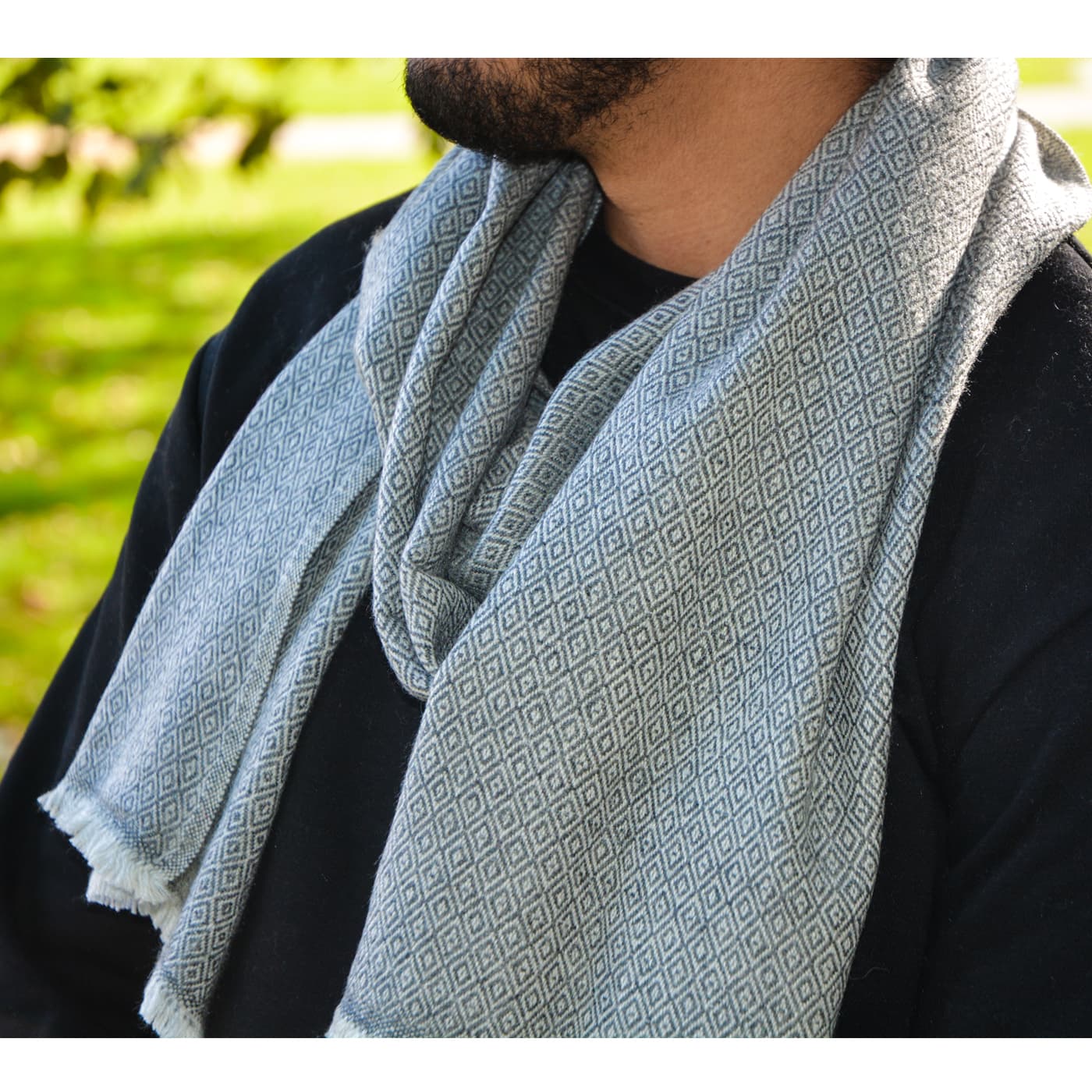 Sciarpa cashmere e lana - Grigio Antracite motivo Diamante