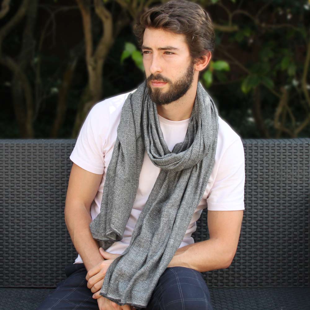 Sciarpa cashmere e lana - Grigio Antracite motivo Diamante