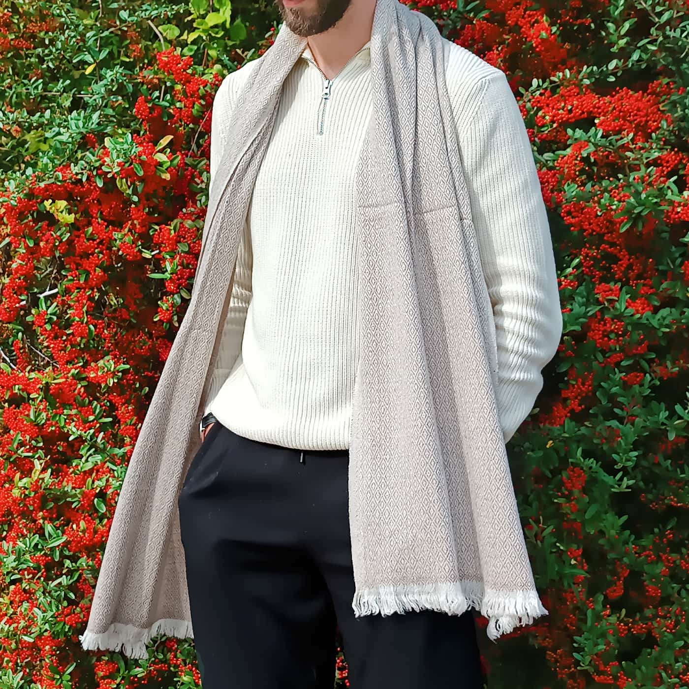 Sciarpa cashmere e lana - Marrone Glassato motivo Diamante