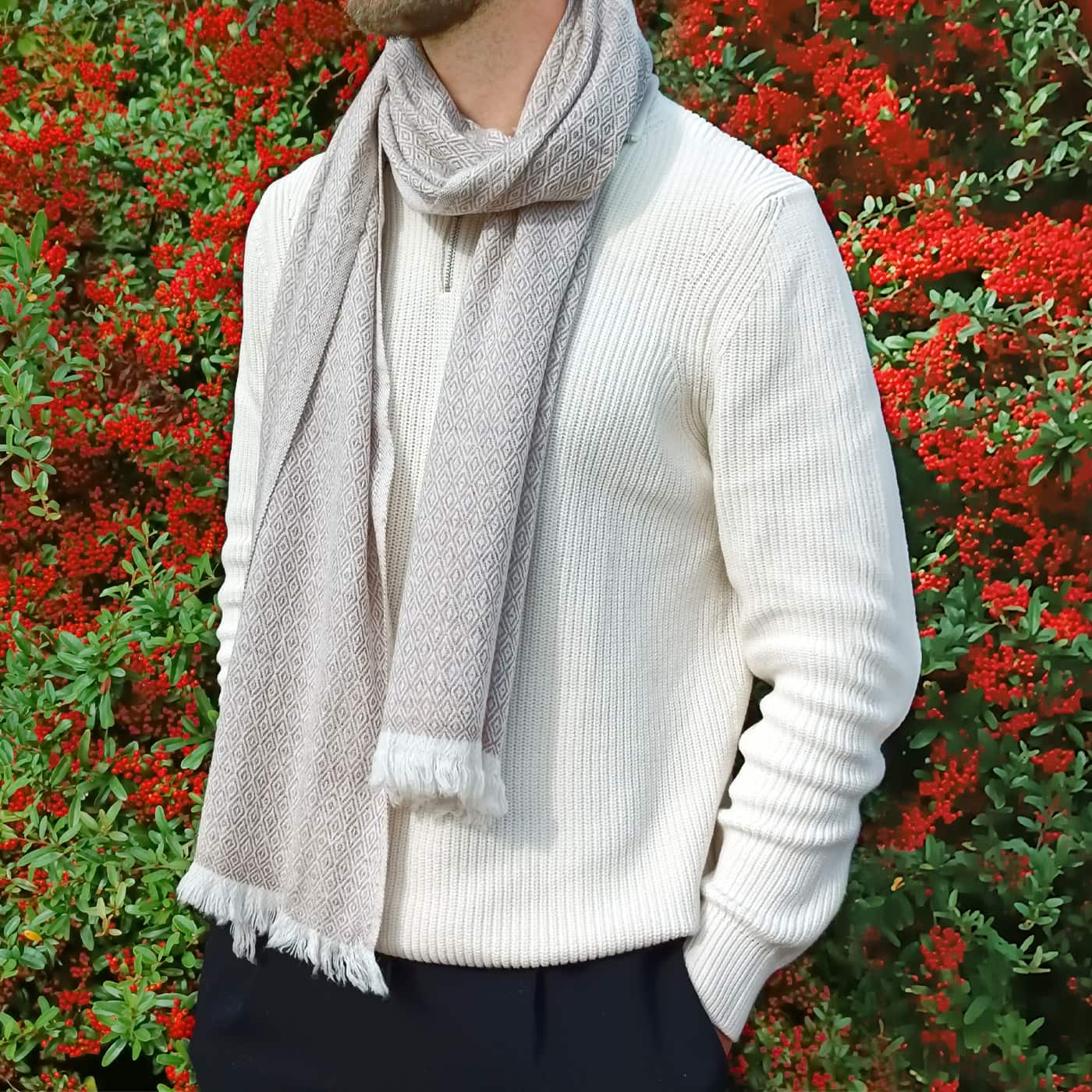 Sciarpa cashmere e lana - Marrone Glassato motivo Diamante