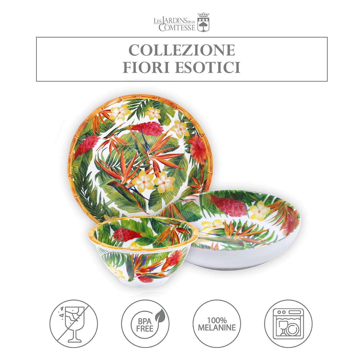 Grande piatto minestra in melamina fiori - Ø 23 cm
