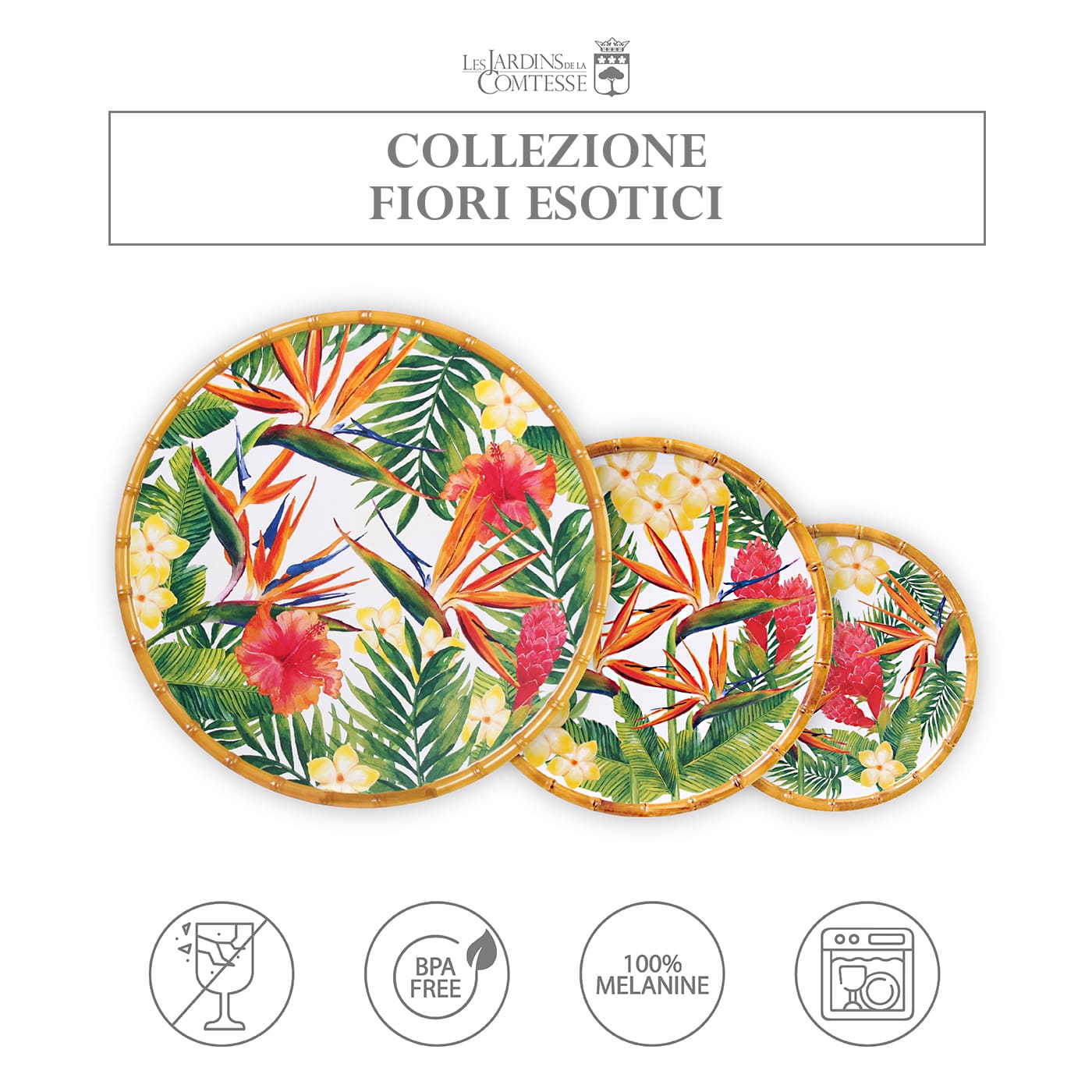 Vassoio tondo in melamina fiori - Ø 35,5 cm