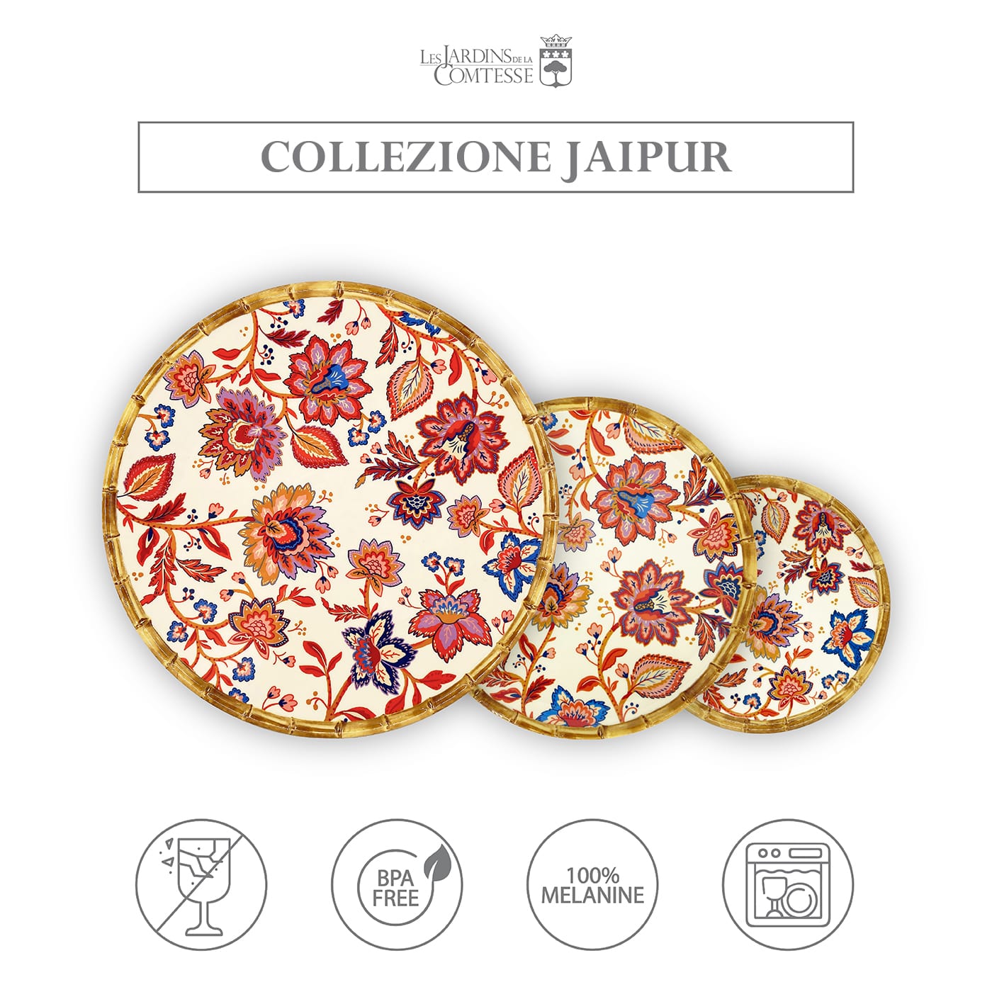 Piatto da portata rotondo in melamina con fiori indiani - Ø 35,5 cm