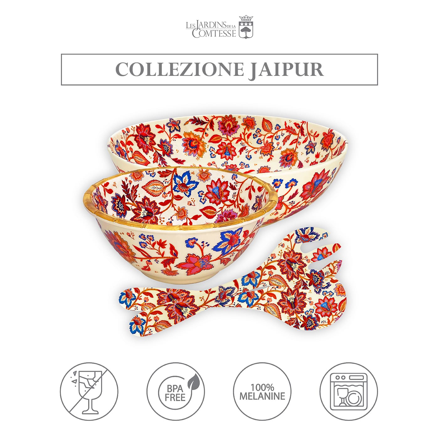 Insalatiera grande in melamina con fiori indiani - Ø 31 cm