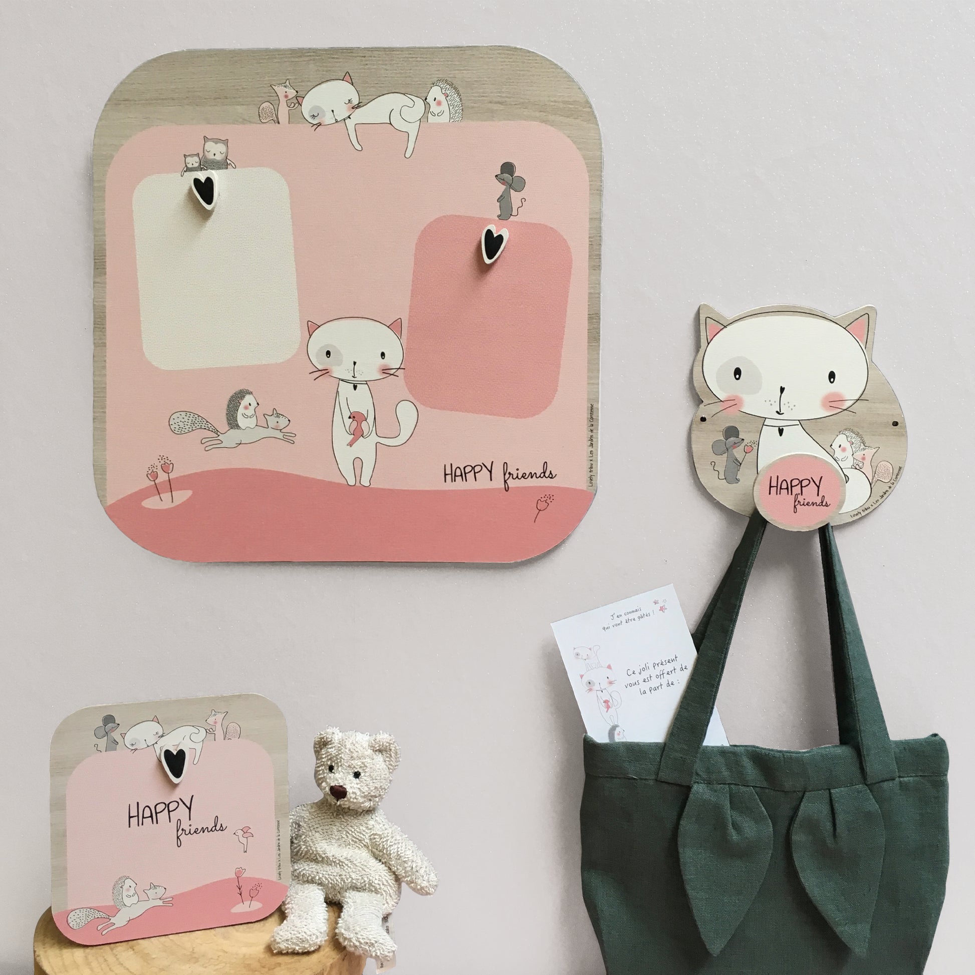 Grande portafoto multiplo in legno con magnete "Lily il Gattino" - decorazione da parete