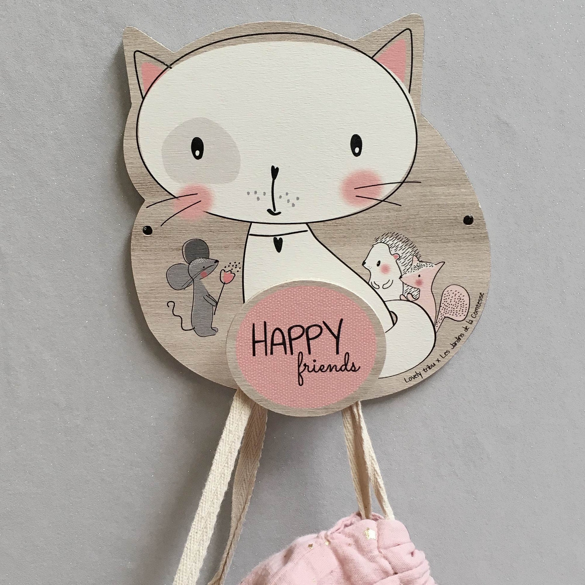 Attaccapanni da parete per bambini "Lily il Gattino" - Appendiabiti in legno