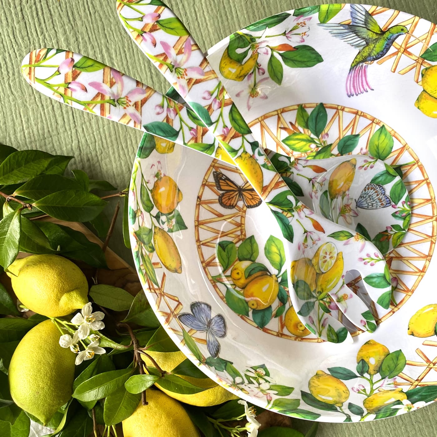 Coppia posate per insalata in melamina limone - 33 cm