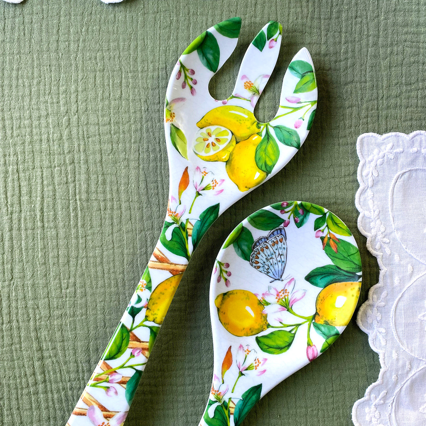 Coppia posate per insalata in melamina limone - 33 cm