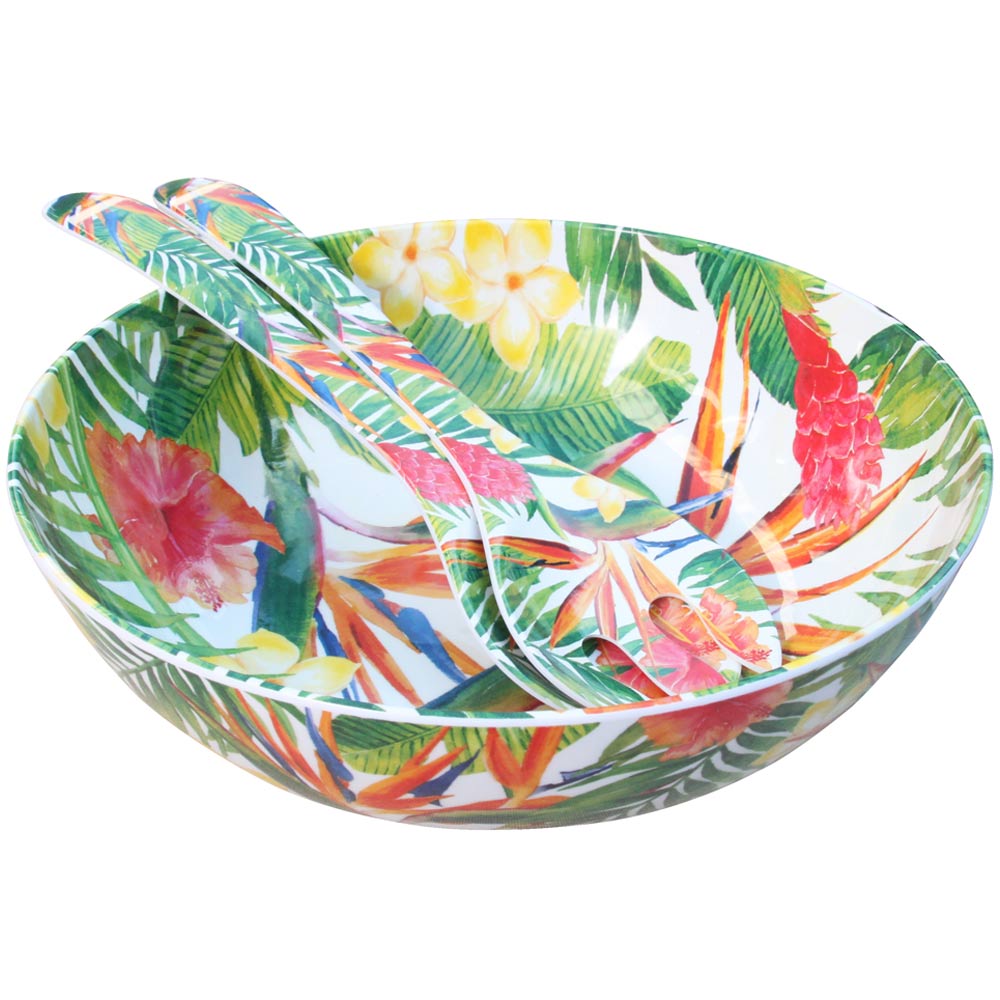 Coppia posate per insalata in melamina fiori - 33 cm