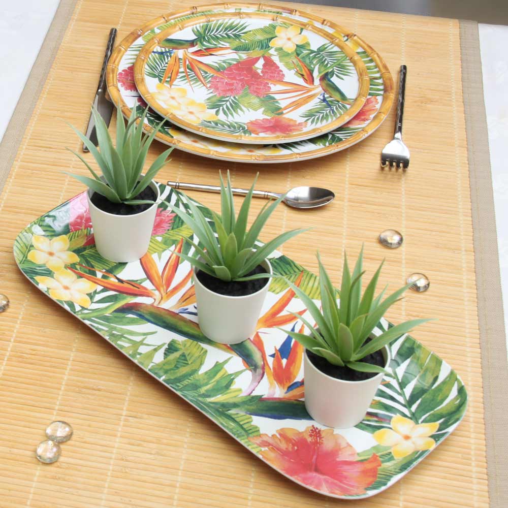 Vassoio lungo Rettangolare pura melamina fiori - 37,5 cm