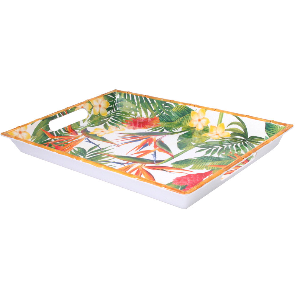Vassoio Rettangolare con maniglie melamina fiori - 50 cm
