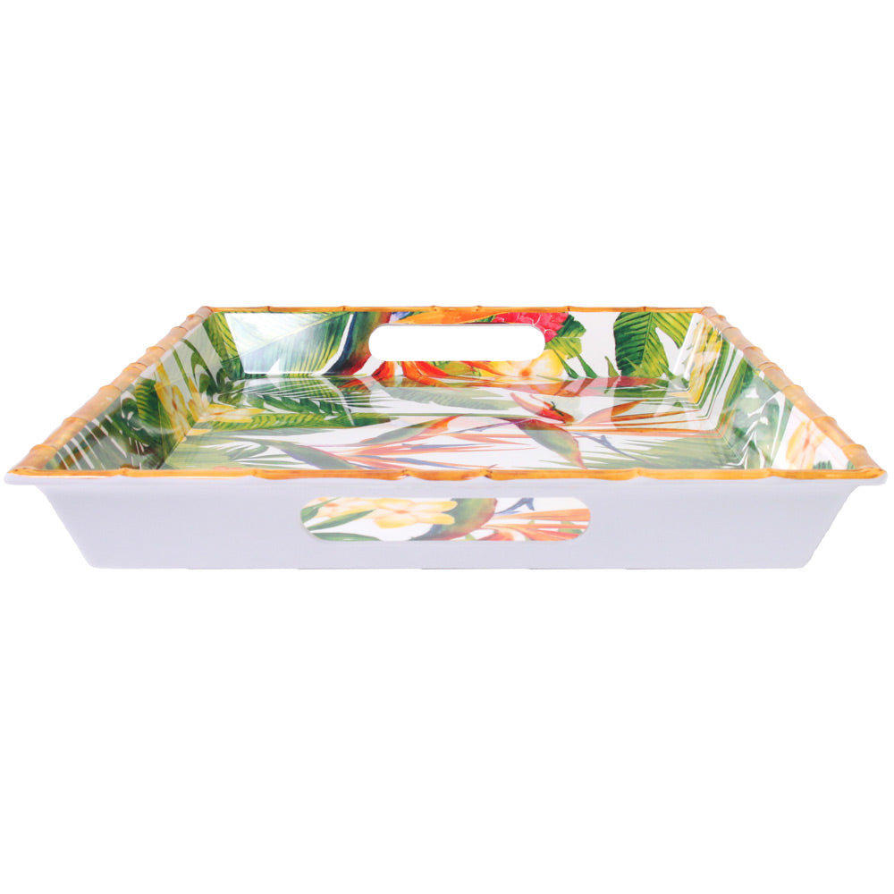 Vassoio Rettangolare con maniglie melamina fiori - 50 cm