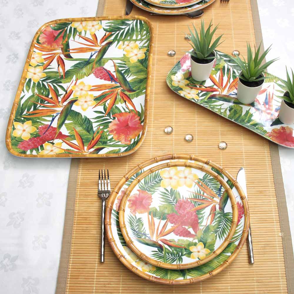 Vassoio Rettangolare con angoli arrotondati pura melamina fiori - 45 cm