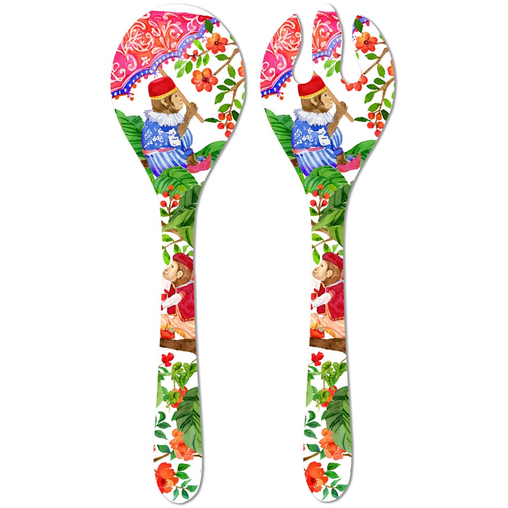 Coppia posate per insalata in melamina scimmie - 33 cm