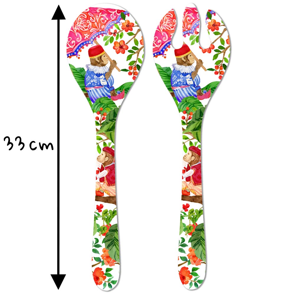 Coppia posate per insalata in melamina scimmie - 33 cm
