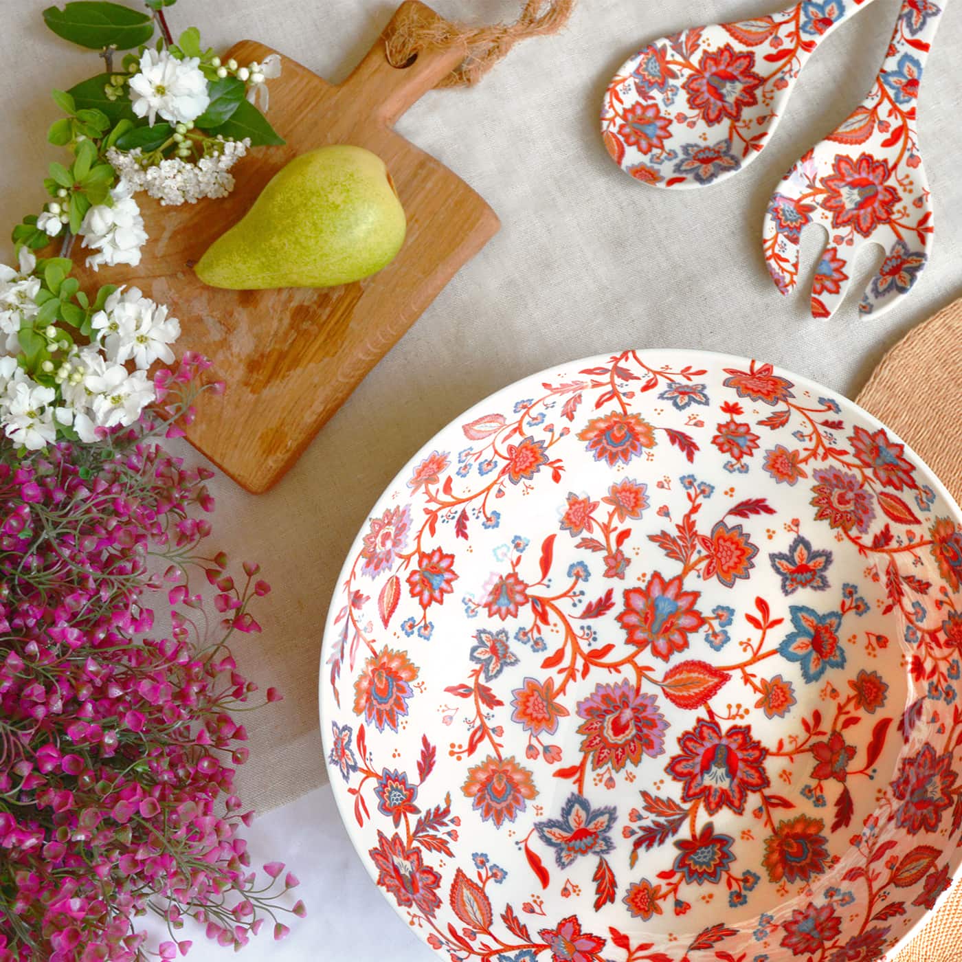Insalatiera grande in melamina con fiori indiani - Ø 31 cm