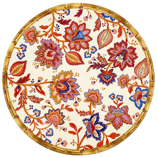 Piatto da portata rotondo in melamina con fiori indiani - Ø 35,5 cm