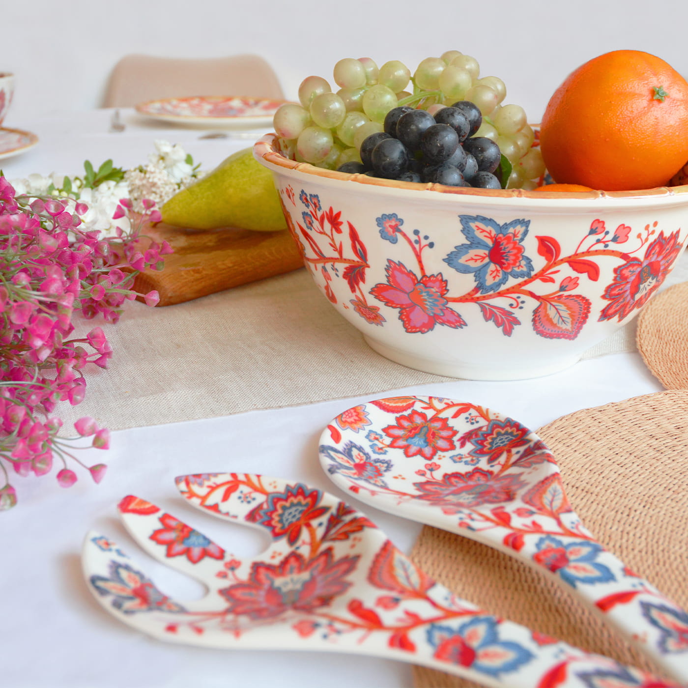 Insalatiera profonda in melamina con fiori indiani - Ø 25 cm