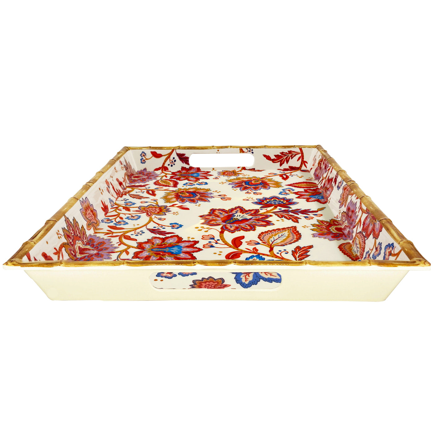 Vassoio grande in melamina con manici di fiori indiani - 50 x 36 x 5 cm