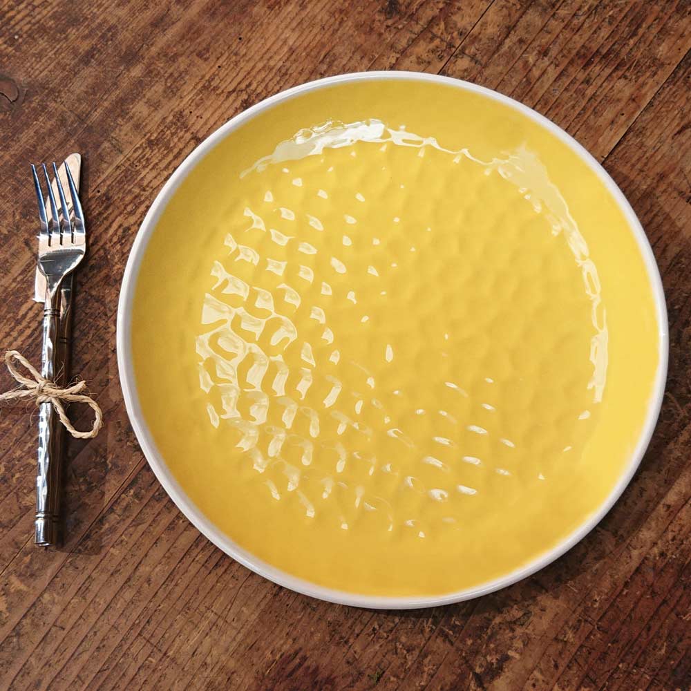 Piatto Piano Grande 27 cm in melamina quasi infrangibile – Giallo. 2 pezzi