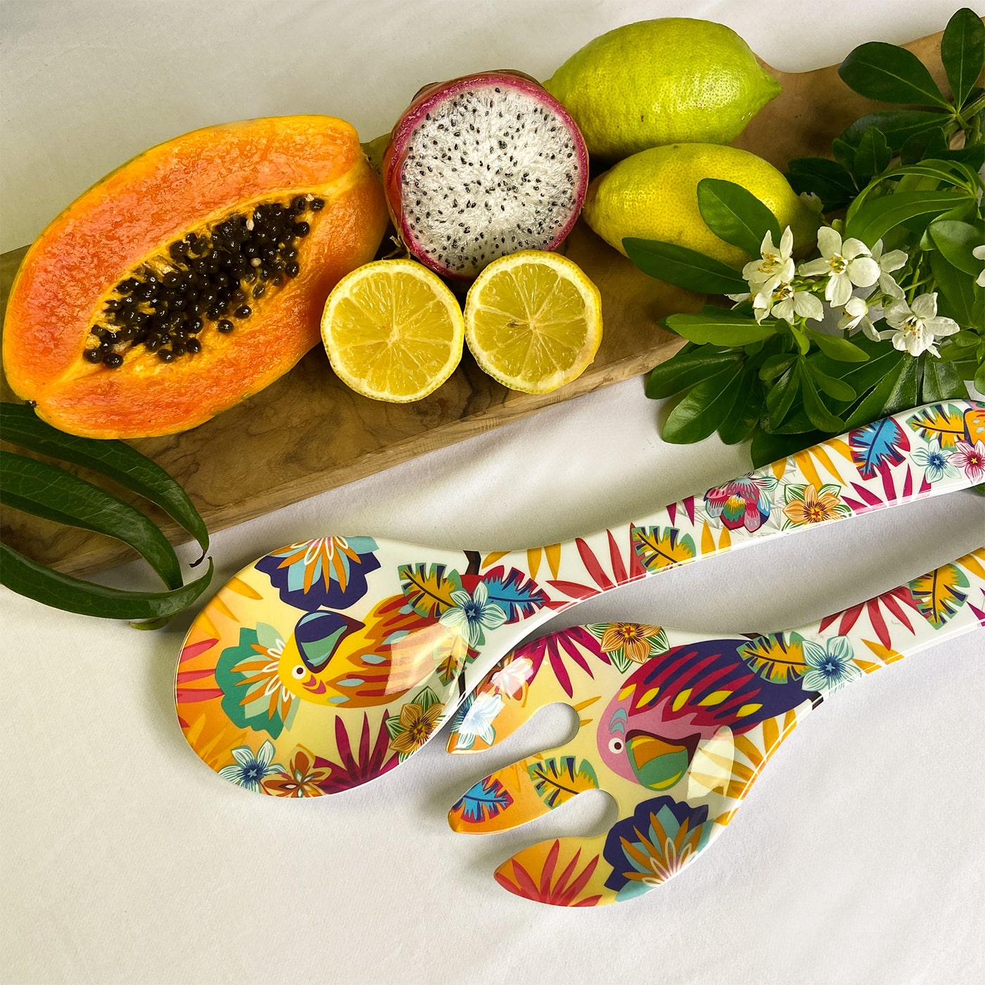 Coppia posate per insalata in melamina pappagallo - 33 cm