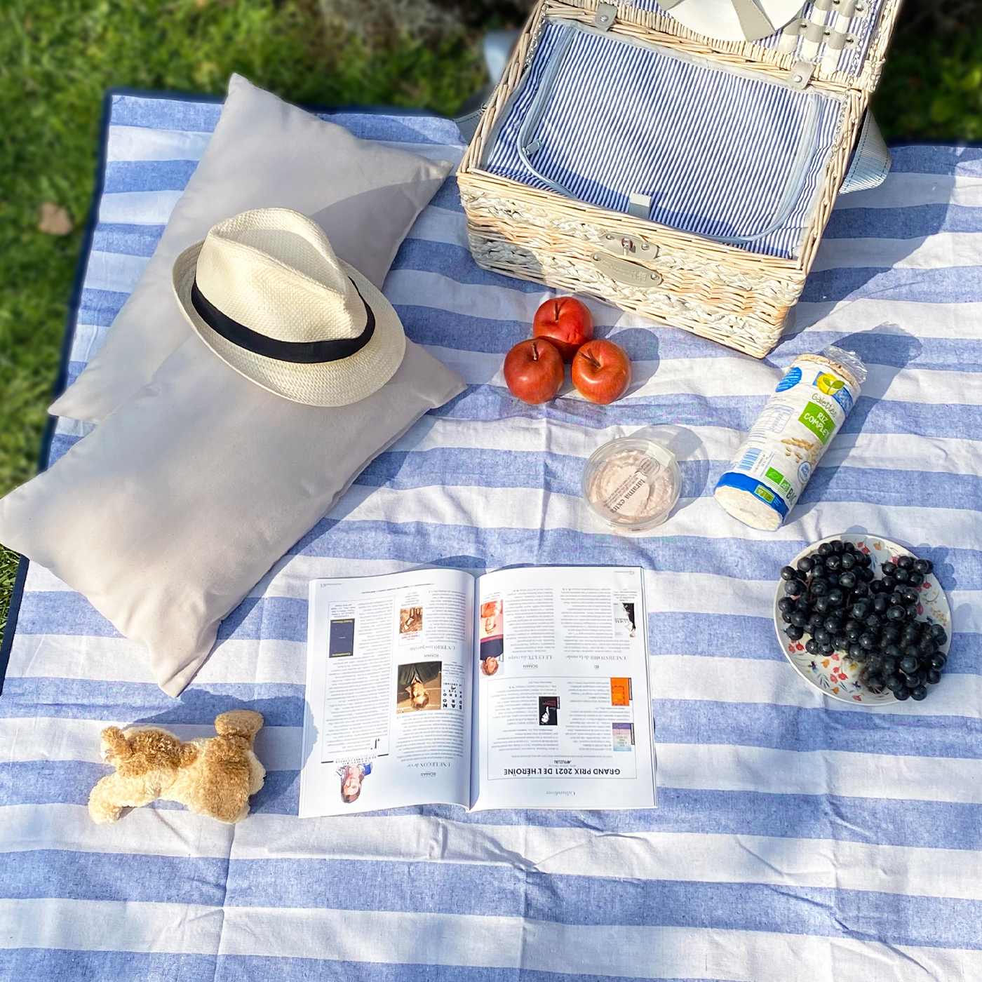 Tovaglia da picnic impermeabile blu cielo e bianco (140 x 140 cm)