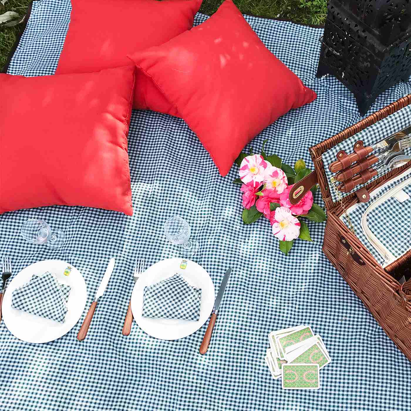 Grande tovaglia da picnic a piccoli quadri verde scuro (280 x 140 cm)