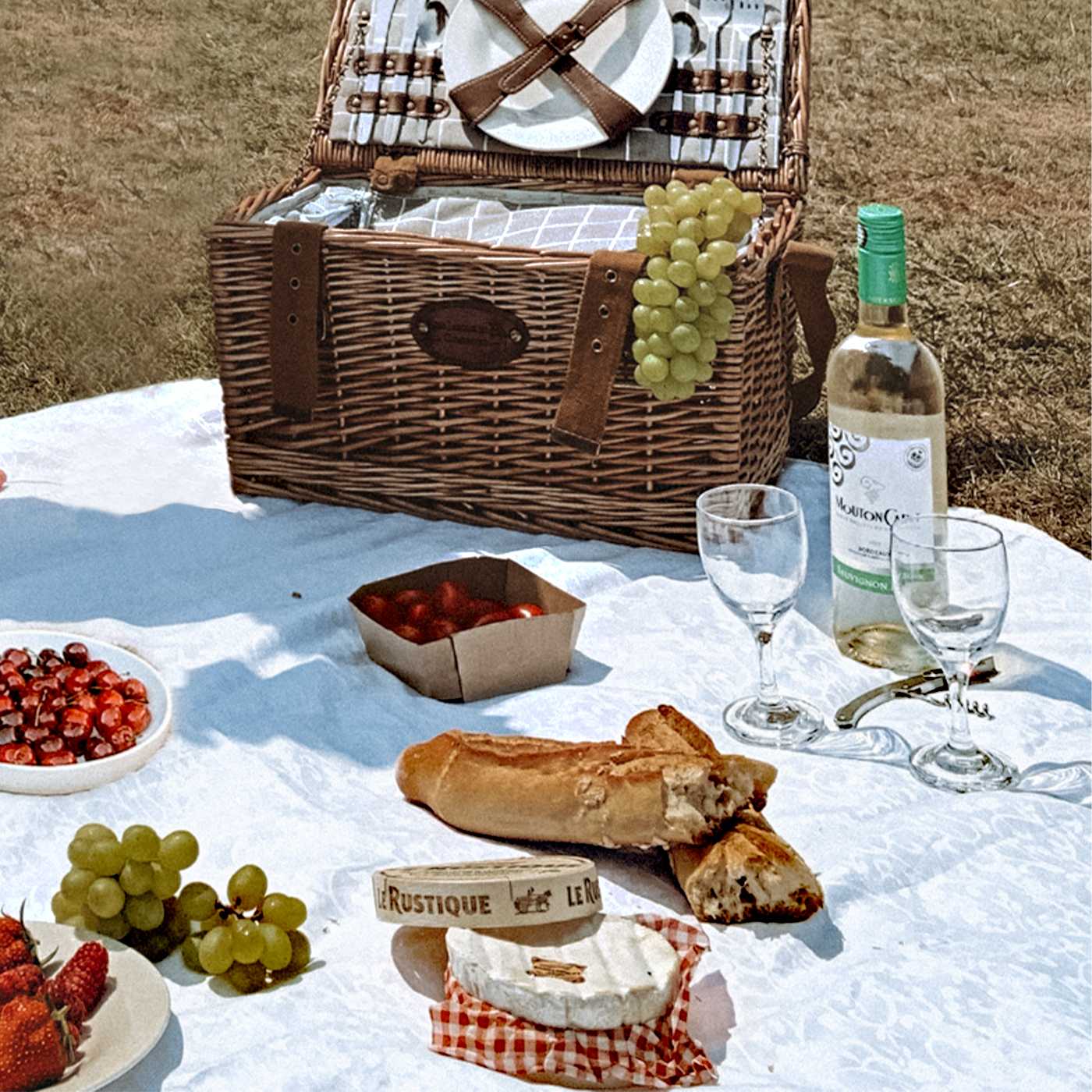 Tovaglia da picnic XXL impermeabile bianca (280 x 140 cm)