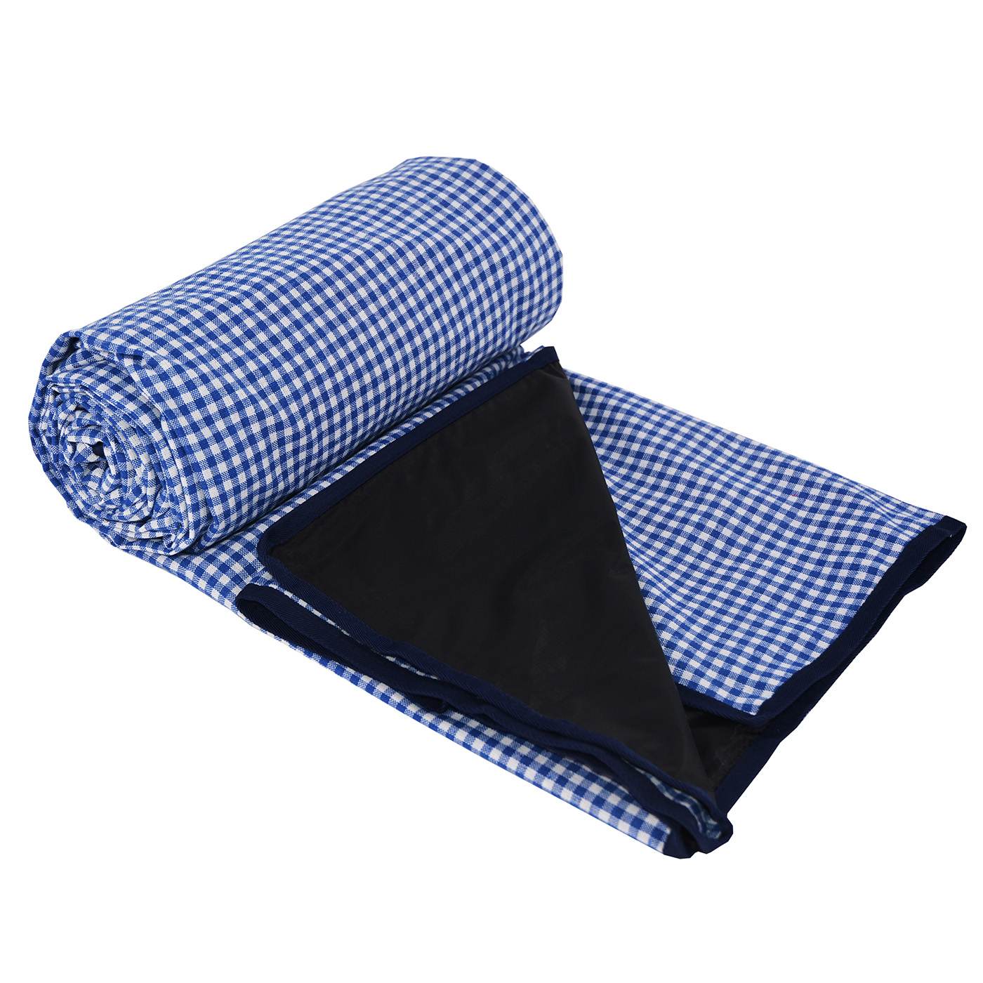 Tovaglia da picnic, gingham blu, con risvolto impermeabile (140 x 140 cm)