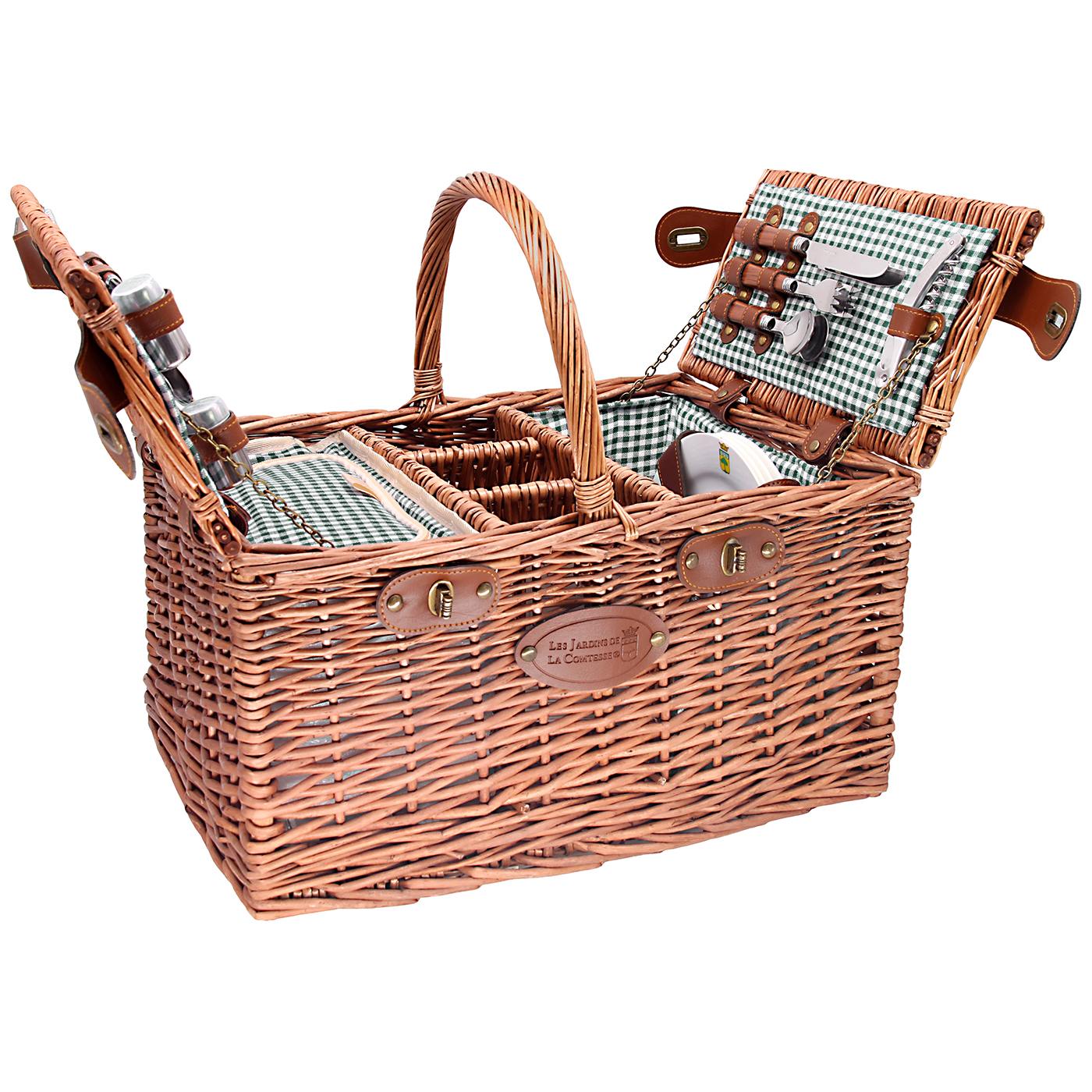 Cestino da picnic di vinimi Saint-Germain vichy verde - 4 persone