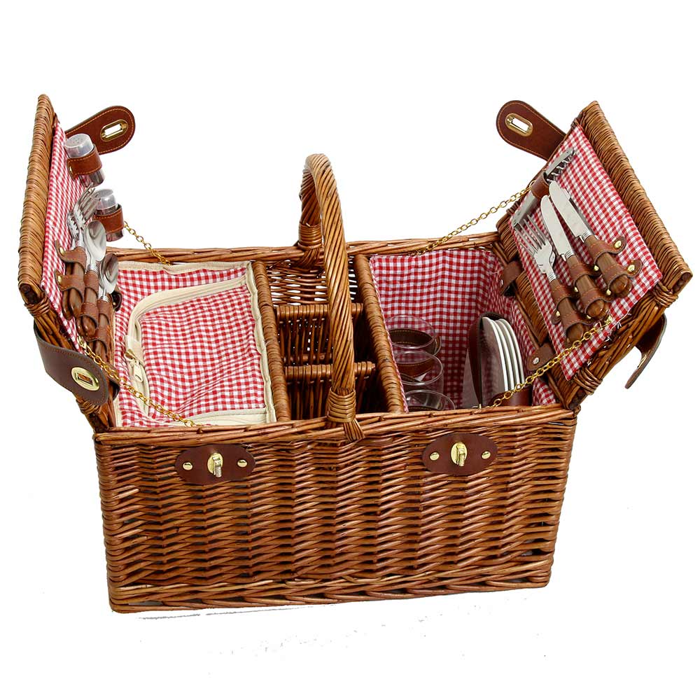 Cestino da picnic di vinimi Saint-Germain vichy rosso - 4 persone