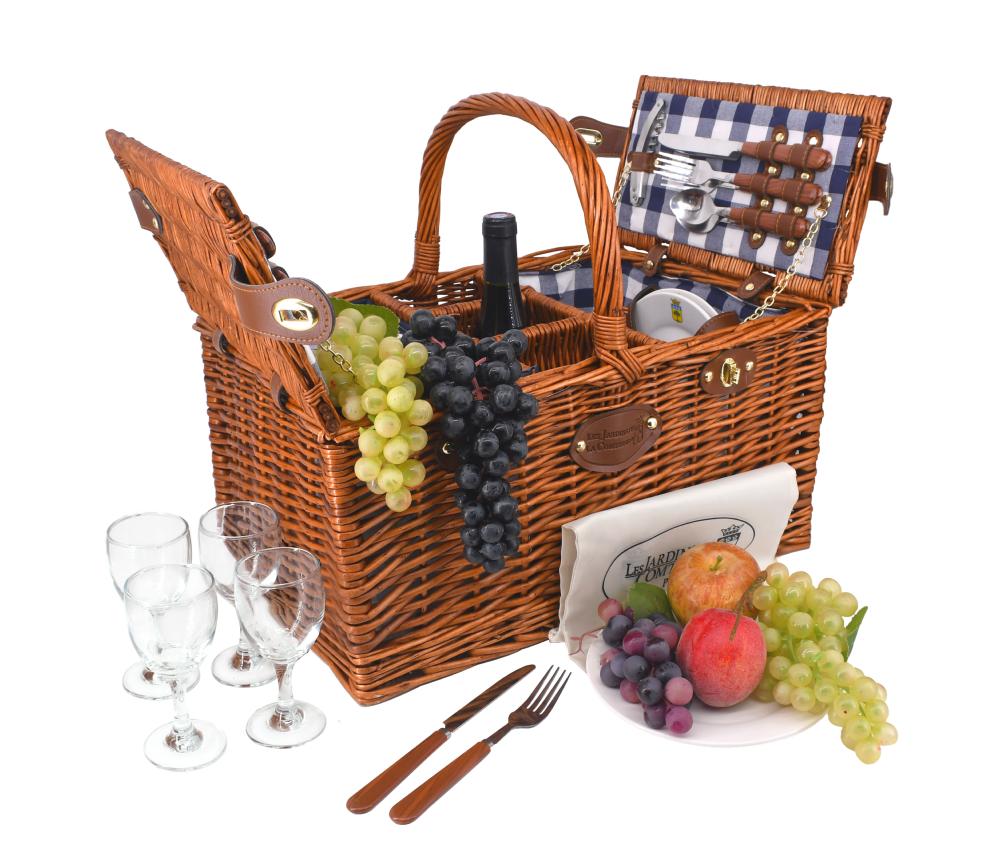 Cestino da picnic "Saint-Germain" - quadri bianchi e blu - 4 persone