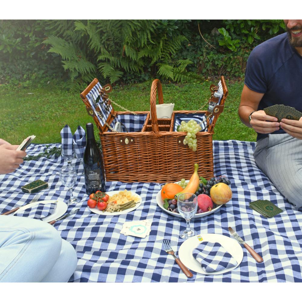 Cestino da picnic "Saint-Germain" - quadri bianchi e blu - 4 persone
