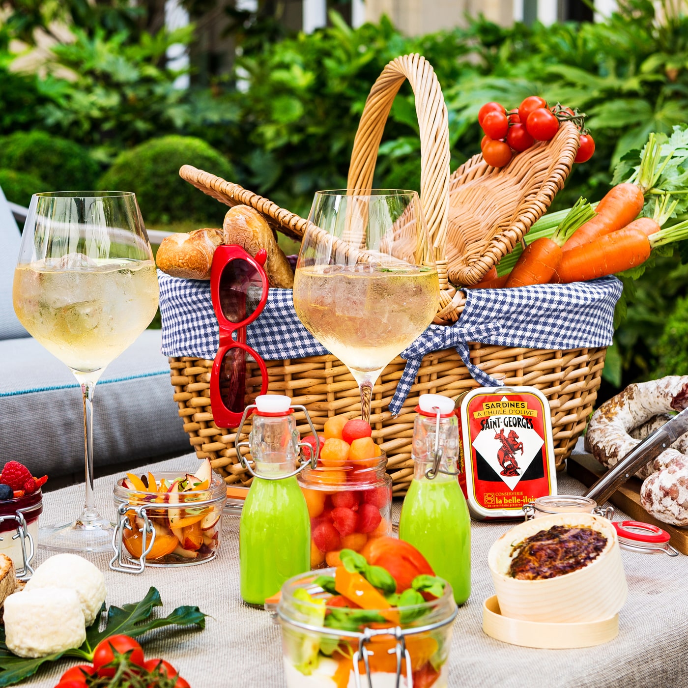 Cestino di vimini Campagne vichy blu