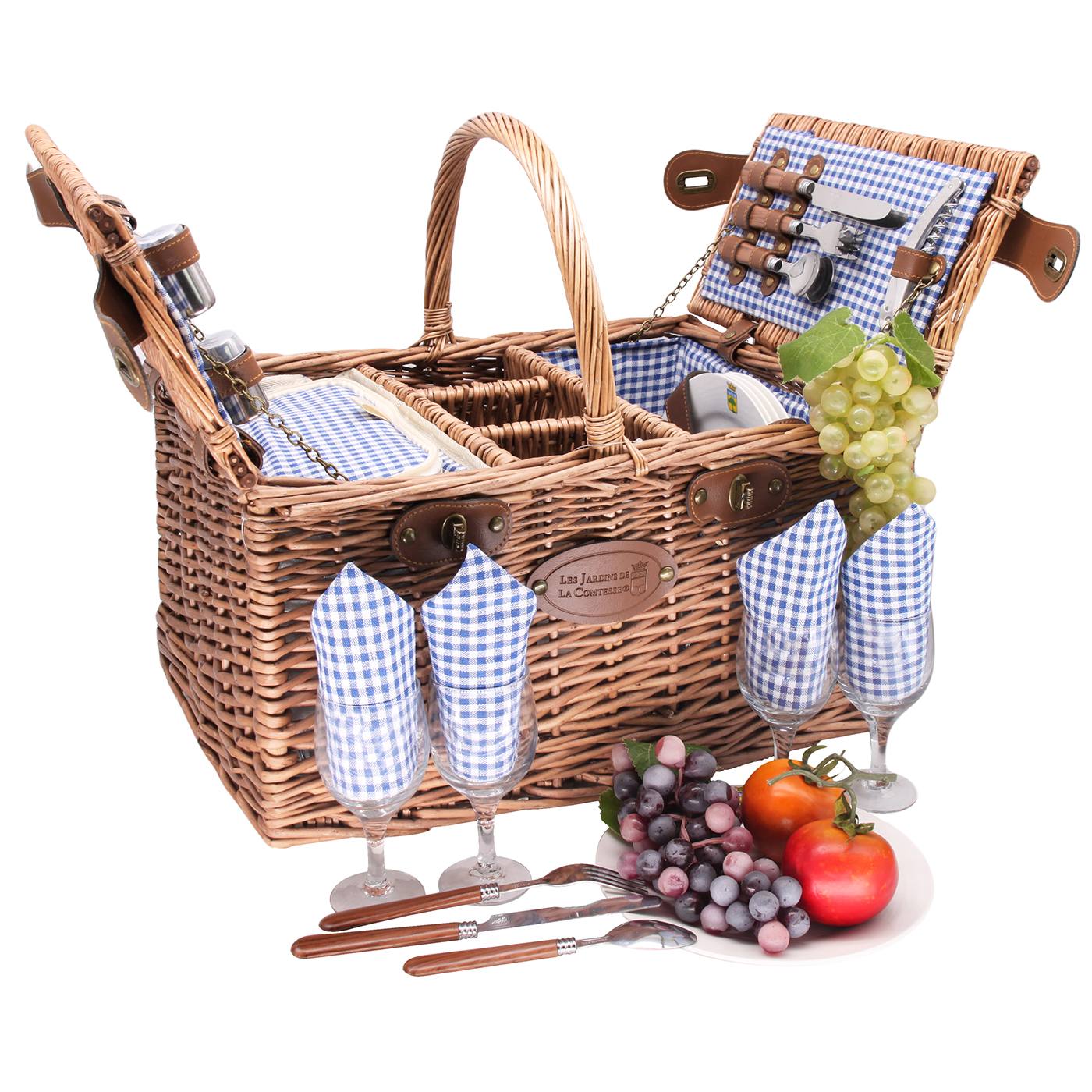 Cestino da picnic di vinimi Saint Germain vichy blu - 4 persone