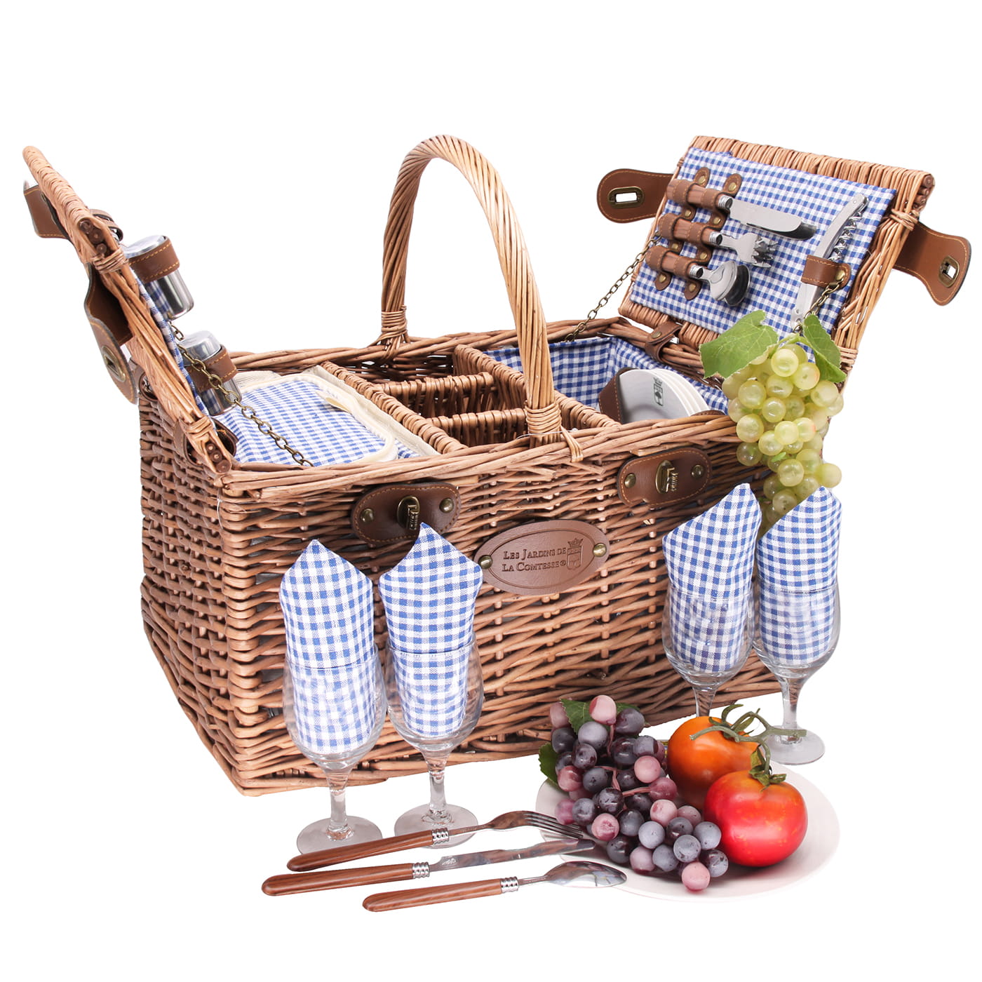 Cestino da picnic in vimini miele per 4 persone Multicolor | WD Lifestyle Cestino da picnic in vimini miele per 4 persone Multicolor | WD Lifestyle