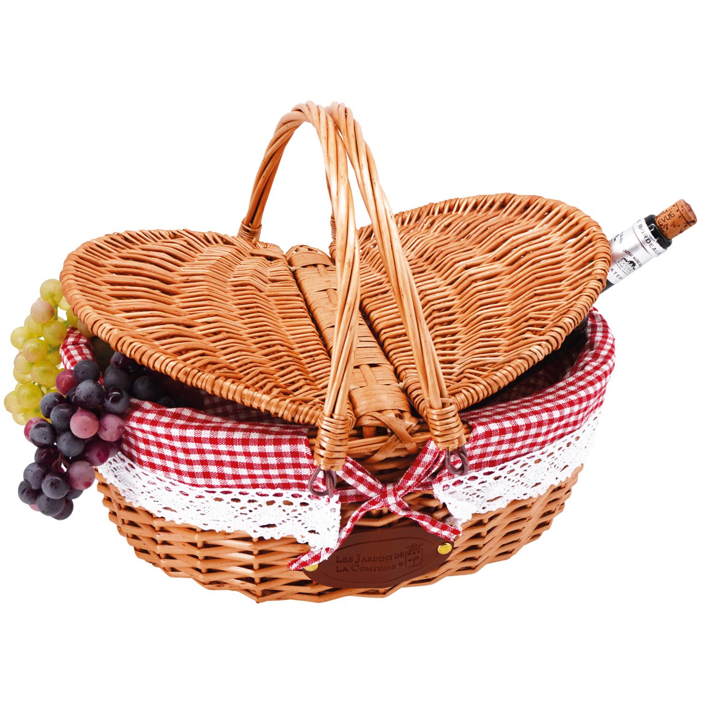 Cestino in vimini con tessuto pizzo vichy rosso