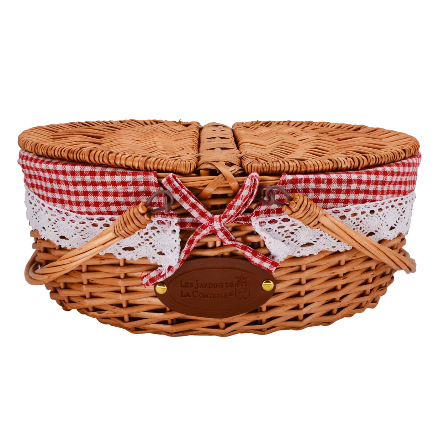 Cestino in vimini con tessuto pizzo vichy rosso