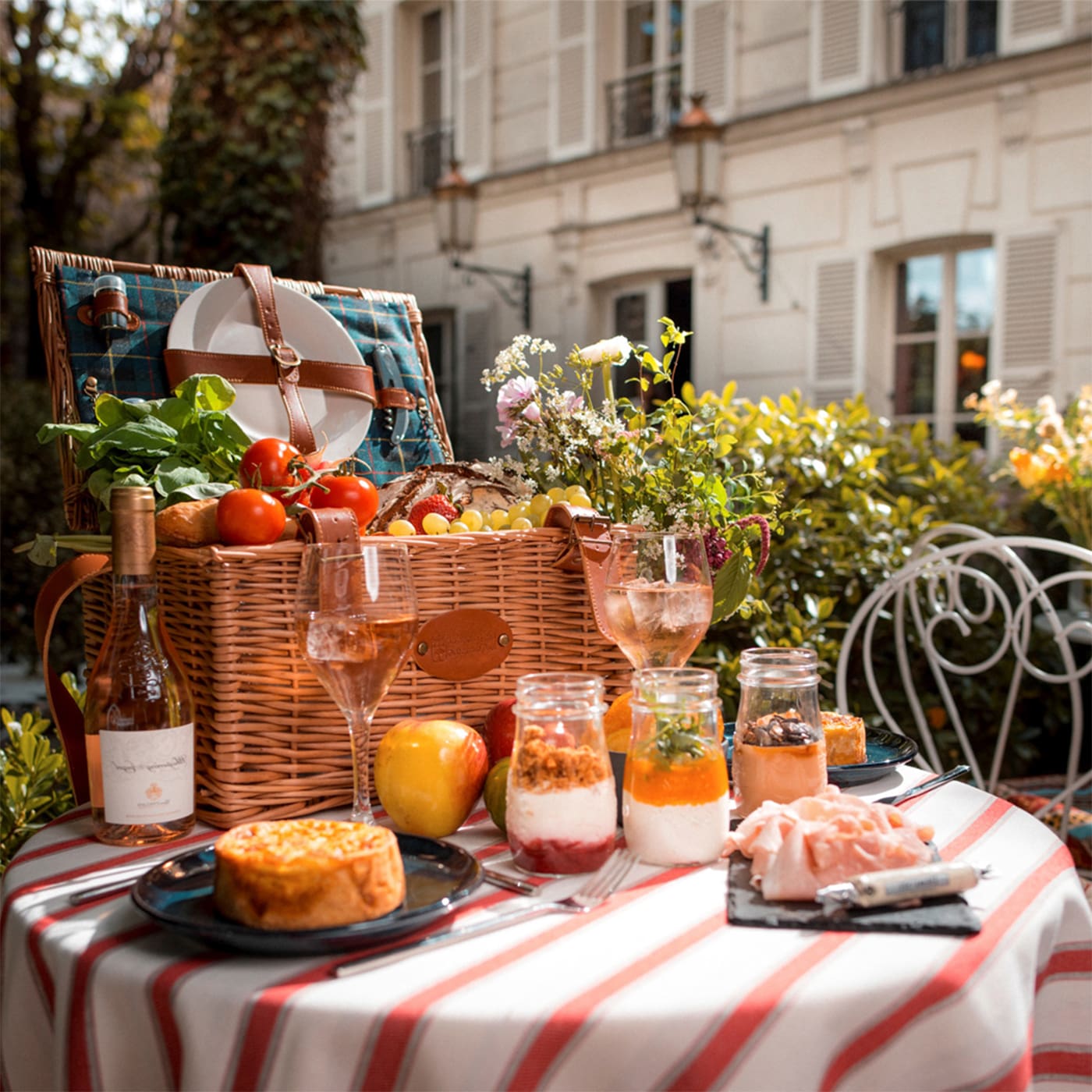 Cestino da picnic in cuoio Trianon verde - 4 persone