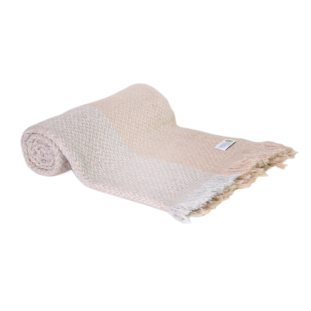 Plaid leggero cashmere e lana chevron con righe Grigio Argentato / Cammello
